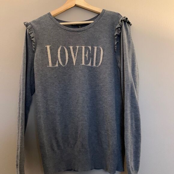 White House Black Market Gray Sweater with 'Loved' Print - Picture 7 of 11